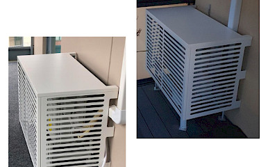 Air source heat pump enclosure to balcony, metal